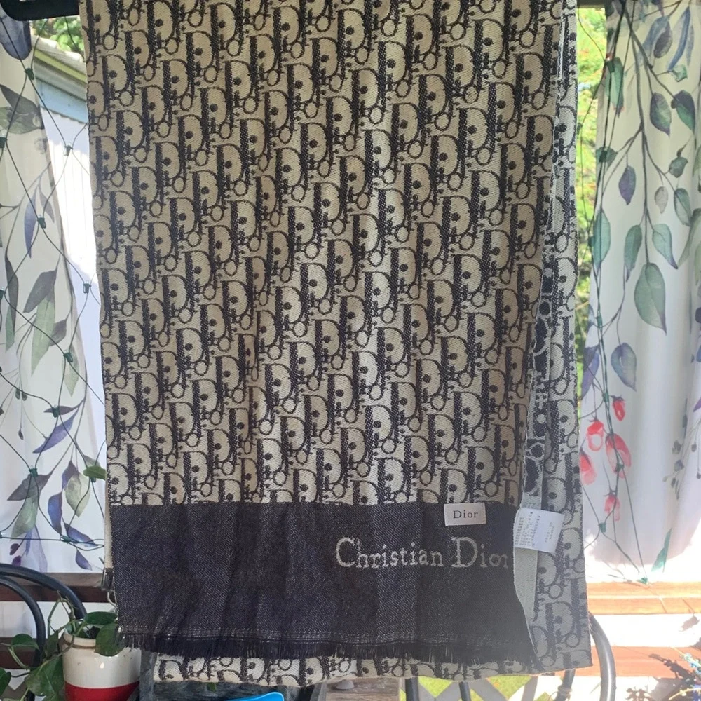 Dior Black and Cream Patterned Scarf